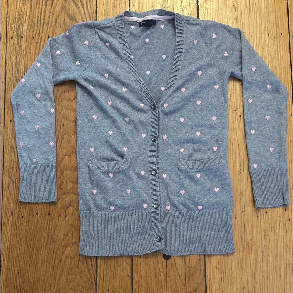 GAP Kids Gray Cardigan with Pink Heart Accents